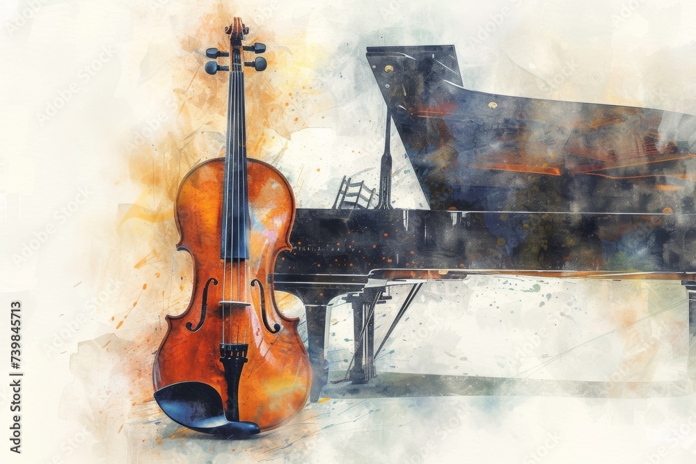 Abstract violin and piano painting wallpaper